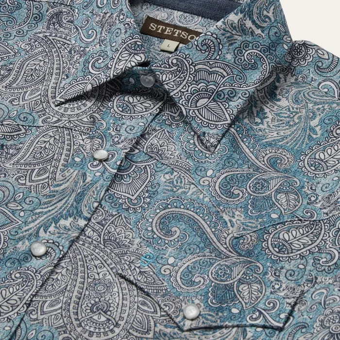 Western Shirts Men Stetson Paisley Western Shirt Green