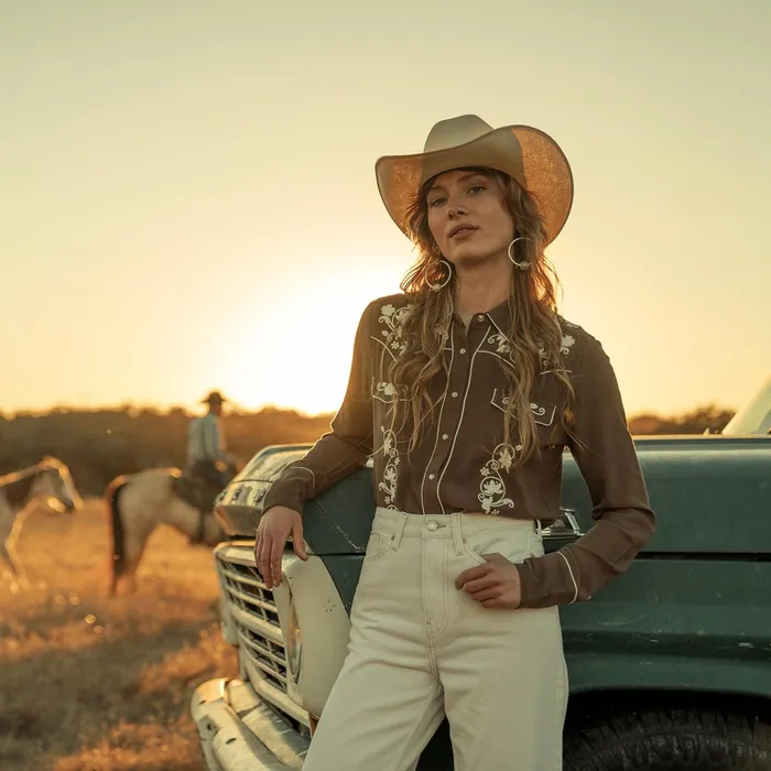 Western Shirts Women Stetson Classic Western Snap Shirt Brown