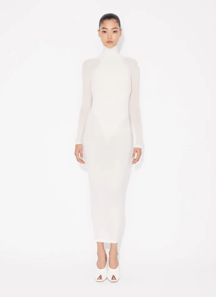 White Fitted Body In Fine Knit Women Alaa Bodysuits and Leggings