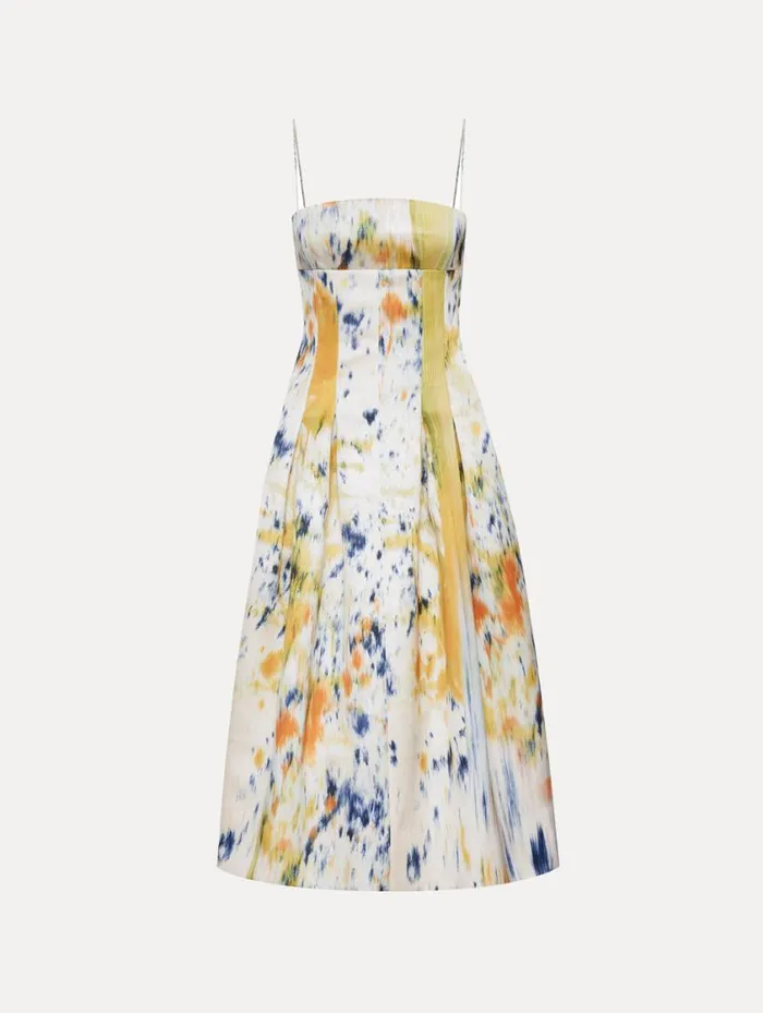 Women Abstract Brushstroke Satin Dress Calendula Multi Oscar De La Renta Dresses