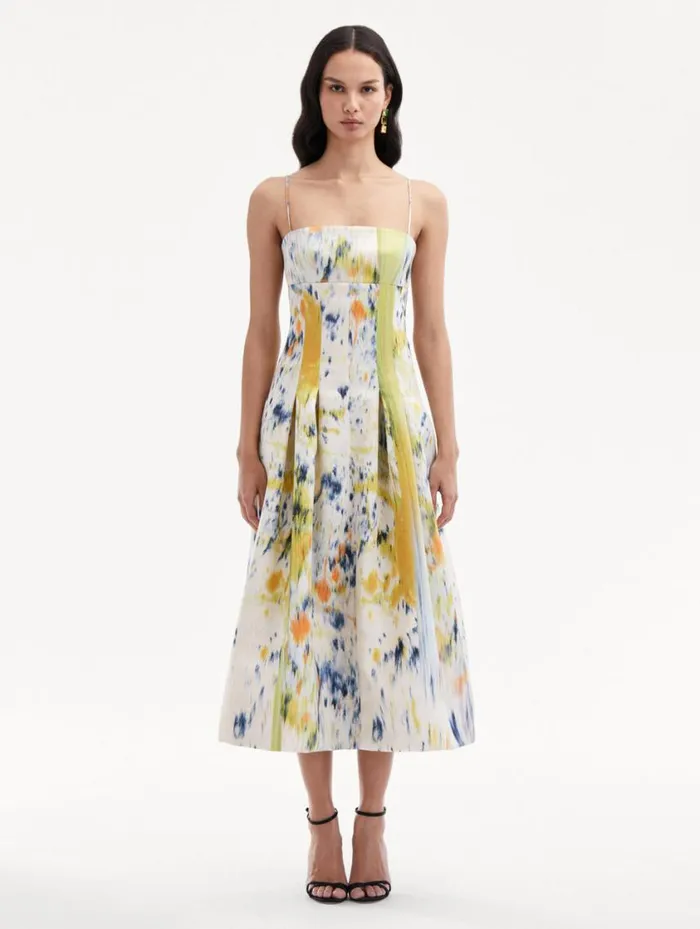 Women Abstract Brushstroke Satin Dress Calendula Multi Oscar De La Renta Dresses Women Abstract Brushstroke Satin Dress Calendula Multi Oscar De La Renta Dresses