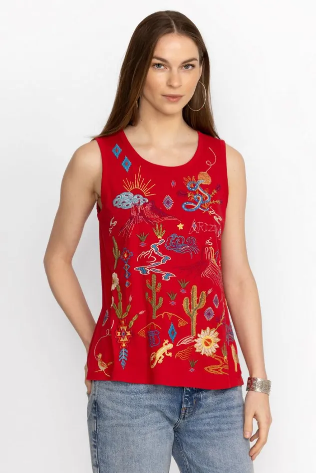 Women ARIZONA KNIT TANK Racer Red Johnny Was Tops Women ARIZONA KNIT TANK Racer Red Johnny Was Tops