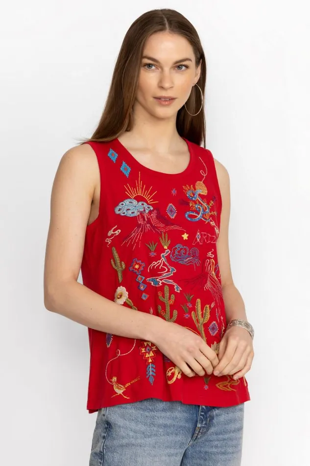 Women ARIZONA KNIT TANK Racer Red Johnny Was Tops Women ARIZONA KNIT TANK Racer Red Johnny Was Tops