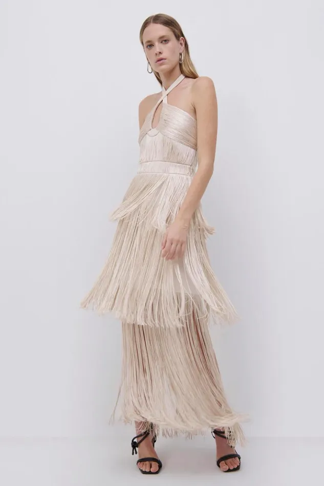 Women Baldwin Draped Fringe Maxi Dress Champagne Jonathan Simkhai Dresses and Jumpsuits