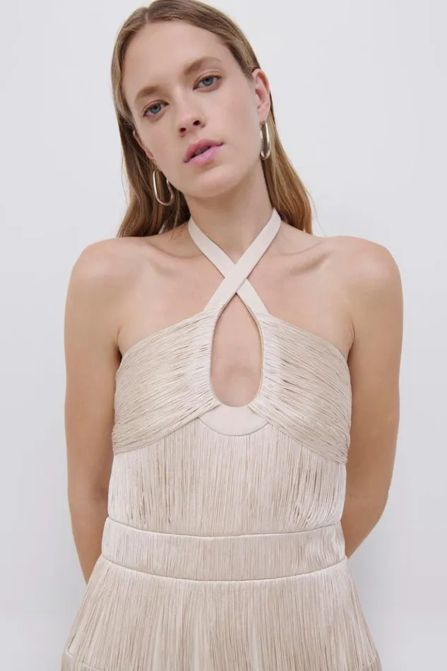 Women Baldwin Draped Fringe Maxi Dress Champagne Jonathan Simkhai Dresses and Jumpsuits