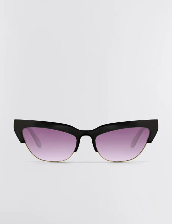 Women BCBG Sunglasses Retro Kitten Sunglasses Shiny Black Shiny Gold