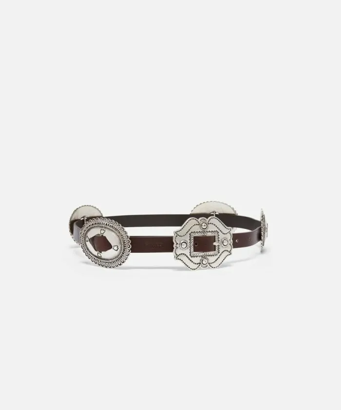 Women Belts Pinko Belt With Large Buckle 2cm Dark Brownold Silver