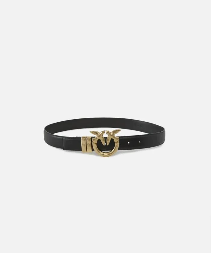 Women Belts Pinko Leather Belt With Hammered Metal Buckle 3 Cm Blacklight Gold