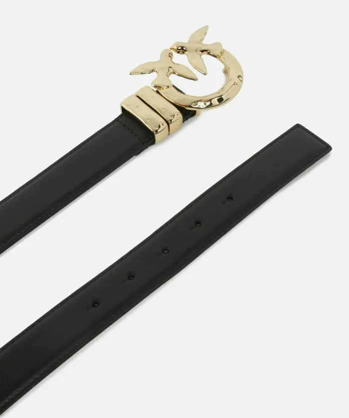 Women Belts Pinko Leather Belt With Hammered Metal Buckle 3 Cm Blacklight Gold