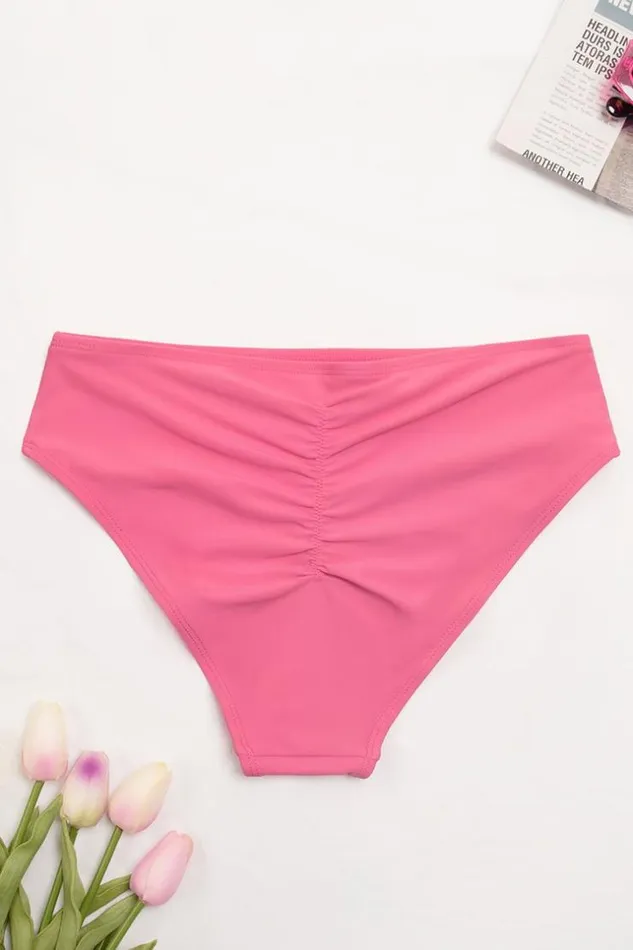 Women Bikini Bottoms Cupshe Floral Impressions Back Shirred Hipster Bikini Bottom Pink