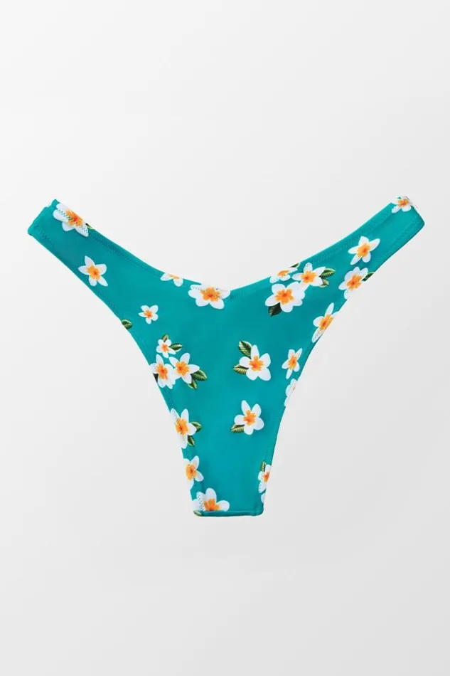 Women Bikini Bottoms Cupshe Miracle Aqua Floral Low Waisted Bikini Bottom Aqua