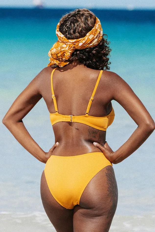 Women Bikini Sets Cupshe Asha Rib Underwire Tie Front Bikini Yellow