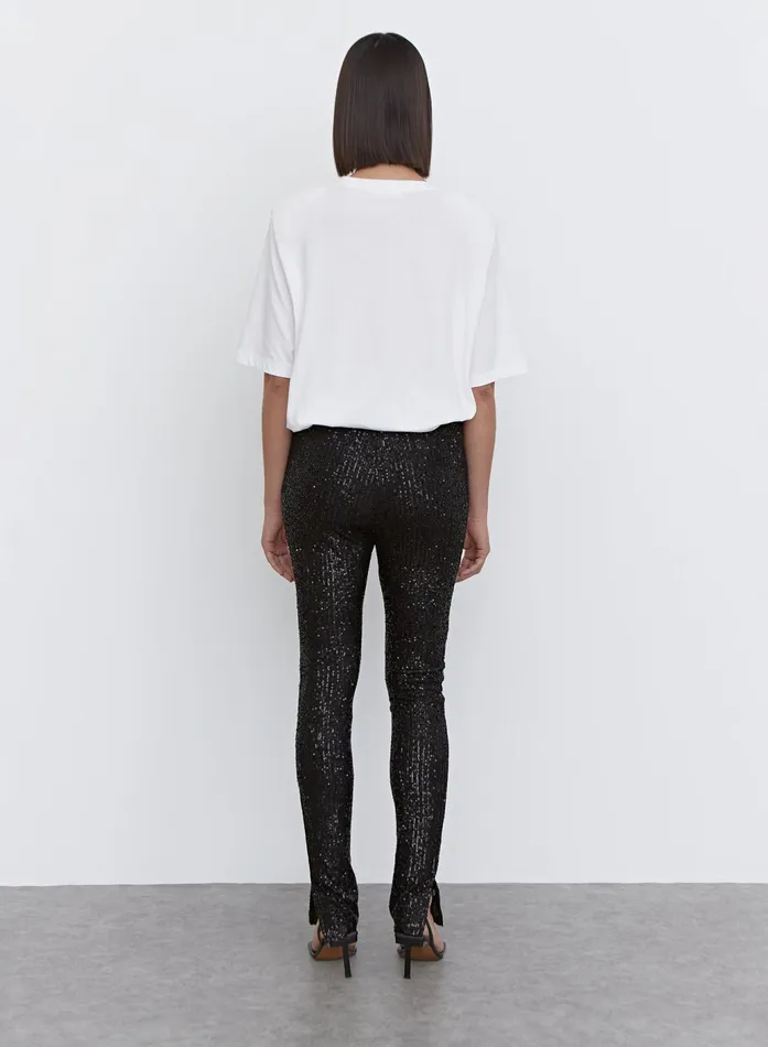 Women Black Sequin Split Hem Legging 8211 Anette 4th and Reckless Leggings