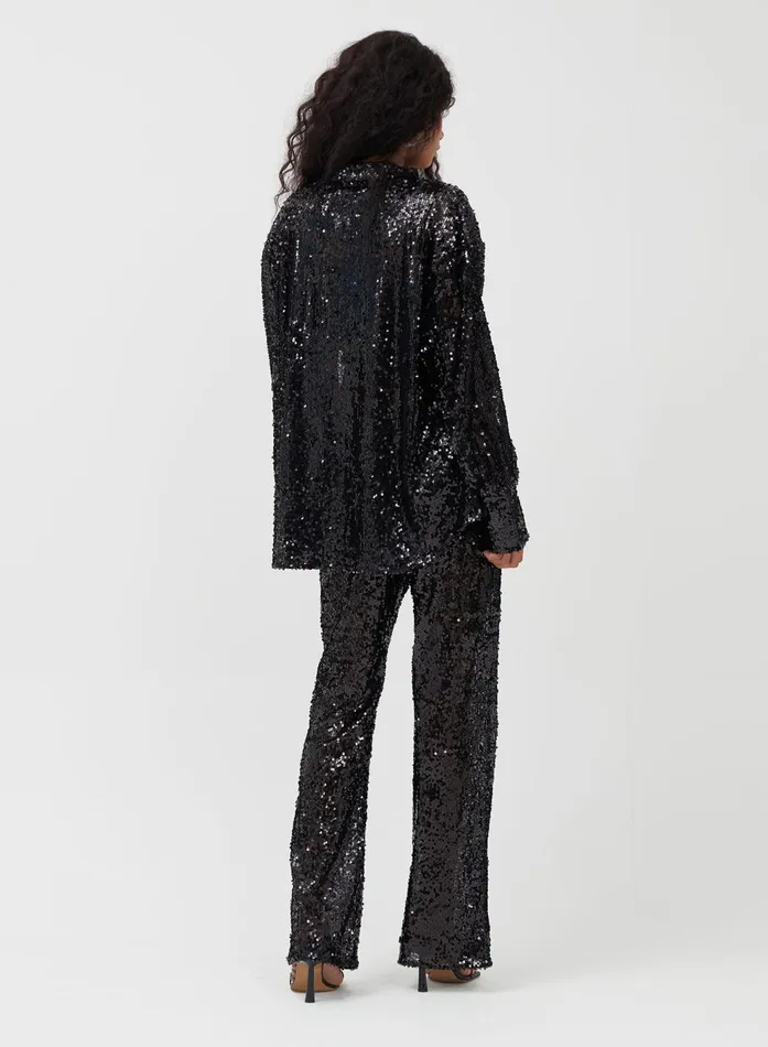 Women Black Sequin Straight Leg Trousers 8211 Zoey 4th and Reckless Pants