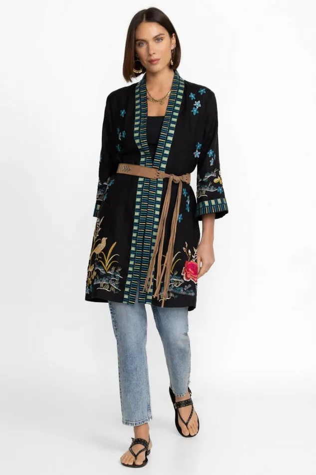 Women CELINA LINEN KIMONO COAT Black Johnny Was Kimonos Women CELINA LINEN KIMONO COAT Black Johnny Was Kimonos