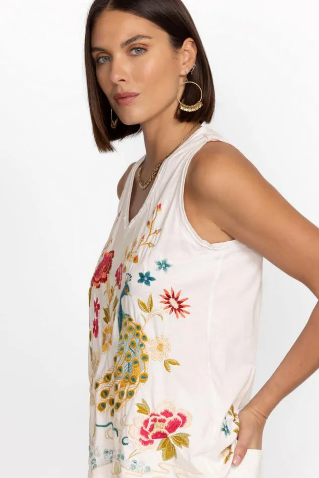 Women CELINA RAW EDGE VNECK TANK White Johnny Was Tops Women CELINA RAW EDGE VNECK TANK White Johnny Was Tops