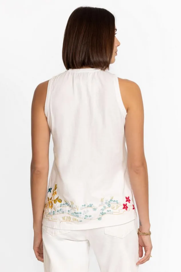 Women CELINA RAW EDGE VNECK TANK White Johnny Was Tops Women CELINA RAW EDGE VNECK TANK White Johnny Was Tops