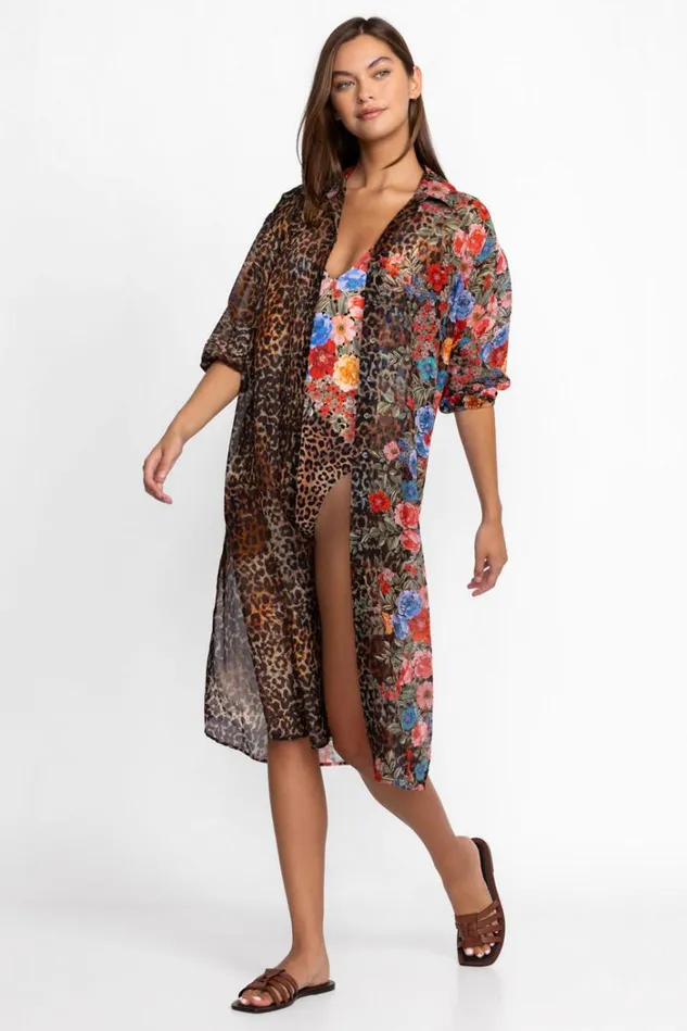 Women CHEETAH LONG SHIRT DRESS Multi Johnny Was Swim and Resort Women CHEETAH LONG SHIRT DRESS Multi Johnny Was Swim and Resort