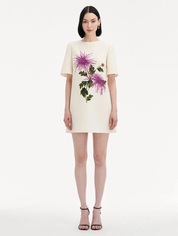 Women Chrysanthemum Shift Dress Purple Ivory Oscar De La Renta Dresses Women Chrysanthemum Shift Dress Purple Ivory Oscar De La Renta Dresses