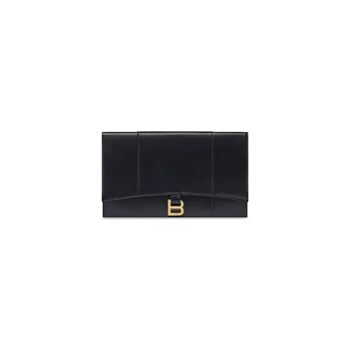 Women Clutches and Pouches Balenciaga Hourglass Flat Pouch With Flap Box In Black