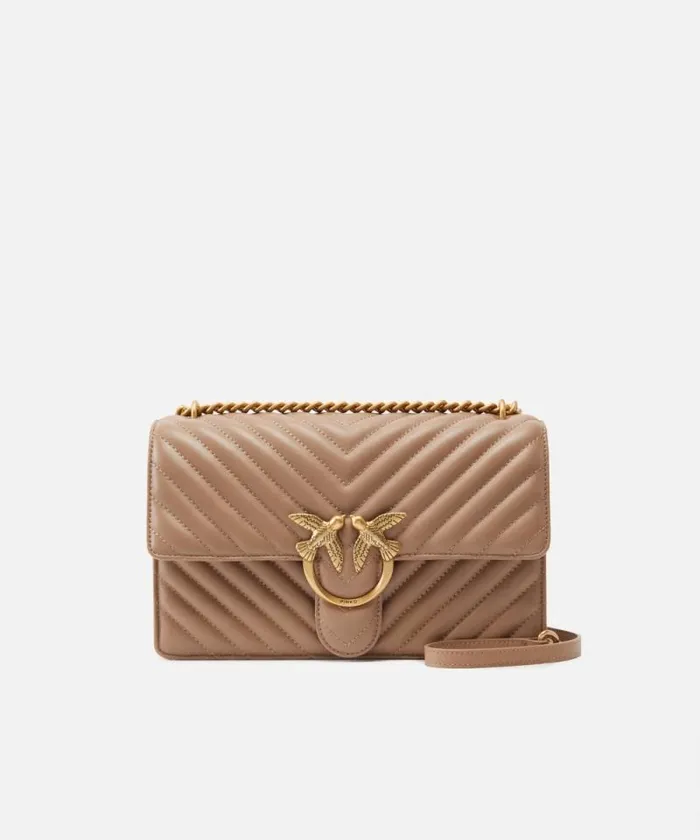 Women Crossbody Bags Pinko Classic LoveBag One Chevron Ginger Biscuitantique Gold