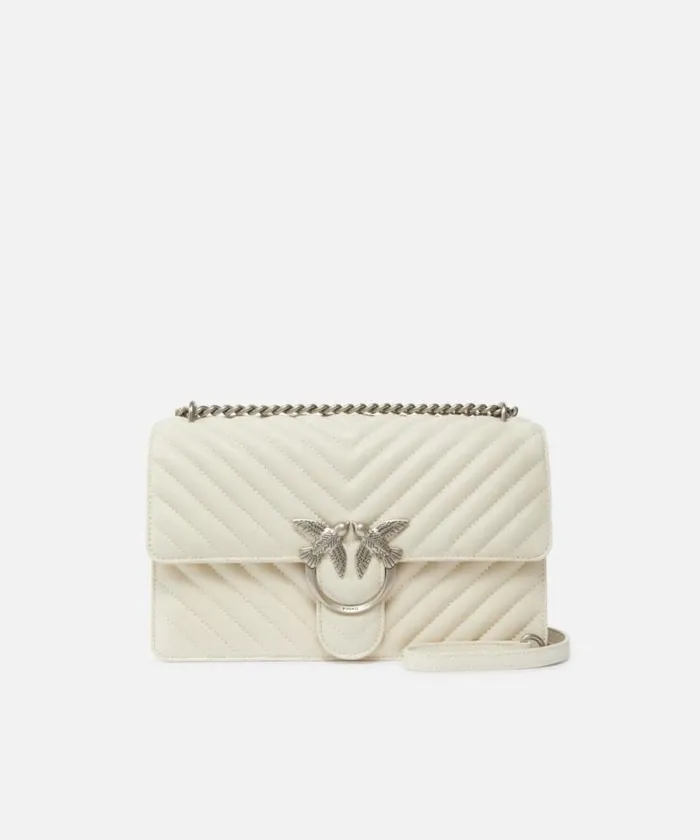 Women Crossbody Bags Pinko Classic LoveBag One Chevron Whitewhiteold Silver