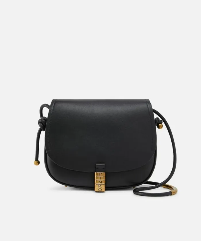 Women Crossbody Bags Pinko Large Leather Crossbody Bag With Knots Blackantique Gold