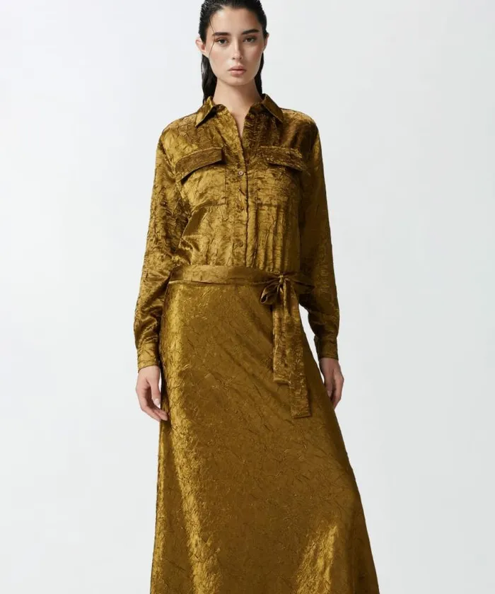 Women Dresses Pinko Long Crinkled Satin Shirt Dress Plantation Women Dresses Pinko Long Crinkled Satin Shirt Dress Plantation