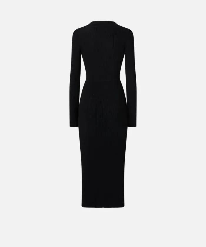 Women Dresses Pinko Long Ribbed Knit Dress With Golden Buttons Limo Black Women Dresses Pinko Long Ribbed Knit Dress With Golden Buttons Limo Black