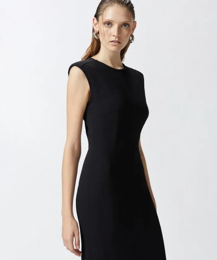 Women Dresses Pinko Sleeveless Technical Cady Midi Dress Limo Black Women Dresses Pinko Sleeveless Technical Cady Midi Dress Limo Black