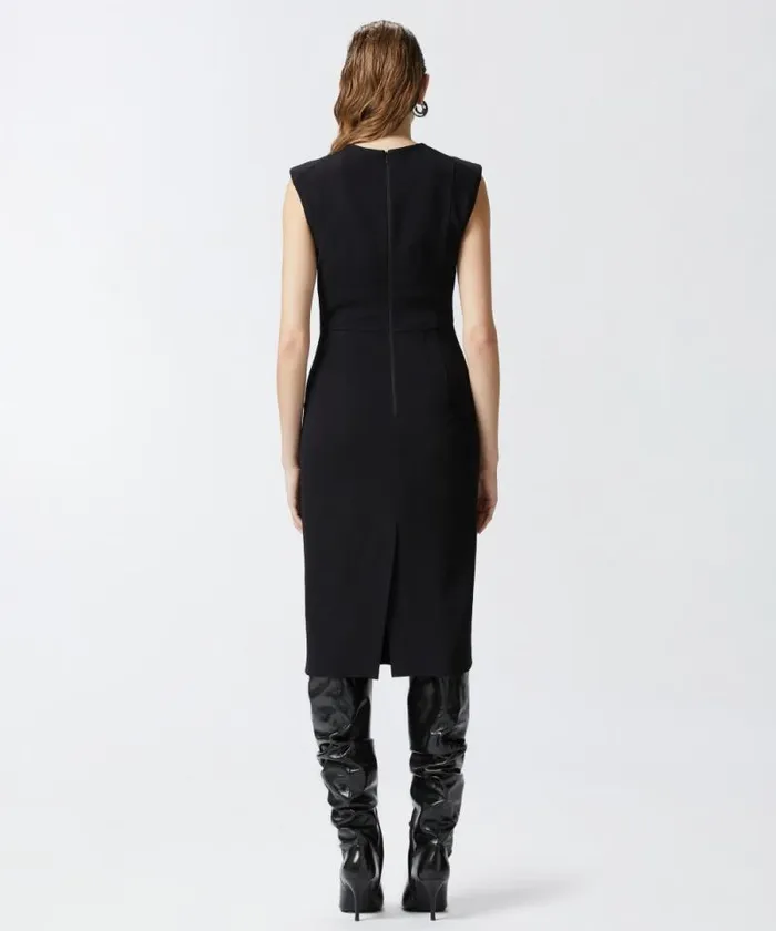 Women Dresses Pinko Sleeveless Technical Cady Midi Dress Limo Black Women Dresses Pinko Sleeveless Technical Cady Midi Dress Limo Black