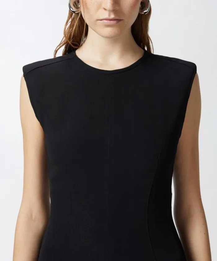 Women Dresses Pinko Sleeveless Technical Cady Midi Dress Limo Black Women Dresses Pinko Sleeveless Technical Cady Midi Dress Limo Black
