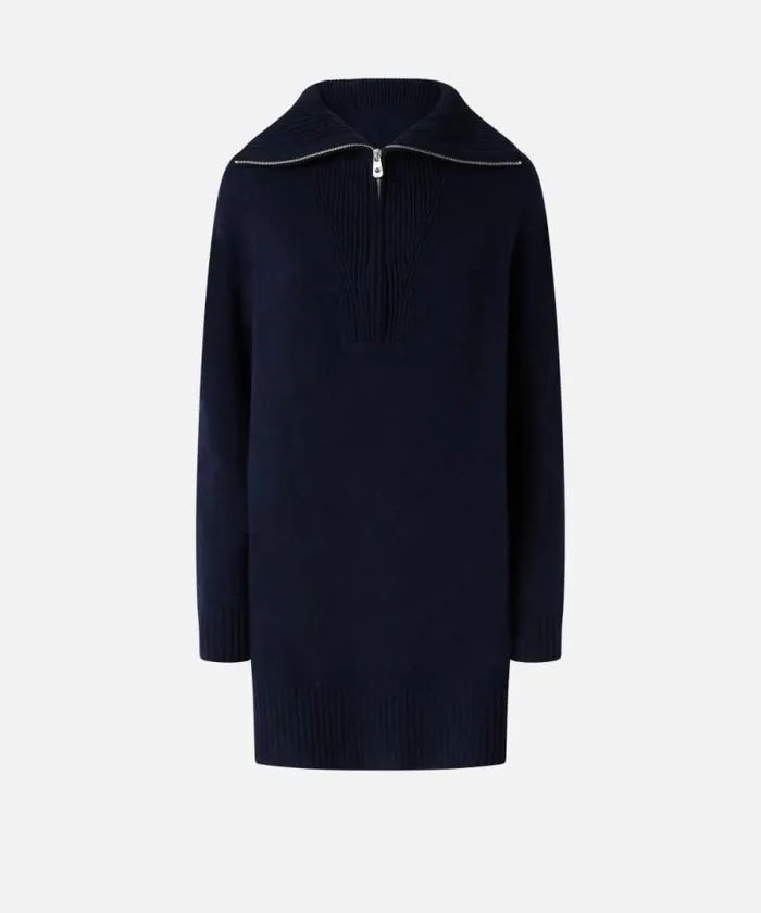 Women Dresses Pinko Wool And Cashmere High Neck Mini Dress Dark Navy Blue Women Dresses Pinko Wool And Cashmere High Neck Mini Dress Dark Navy Blue