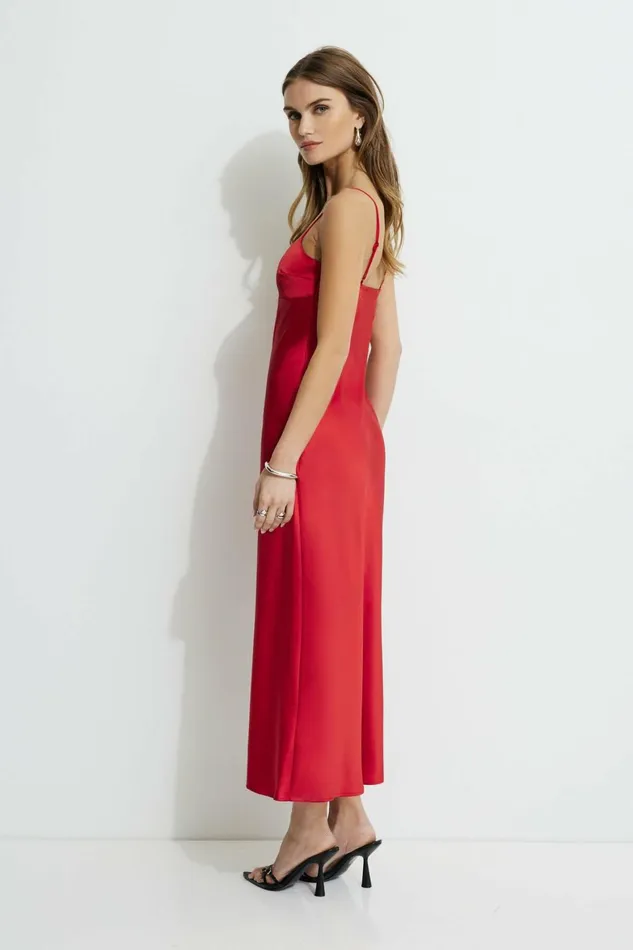 Women Dynamite Dresses and Jumpsuits Amira Satin Maxi Slip Dress Red