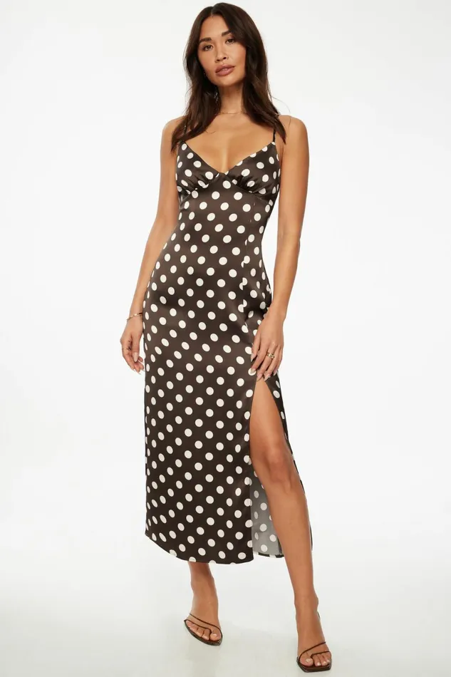 Women Dynamite Dresses and Jumpsuits Geneva Satin Slip Dress Brown