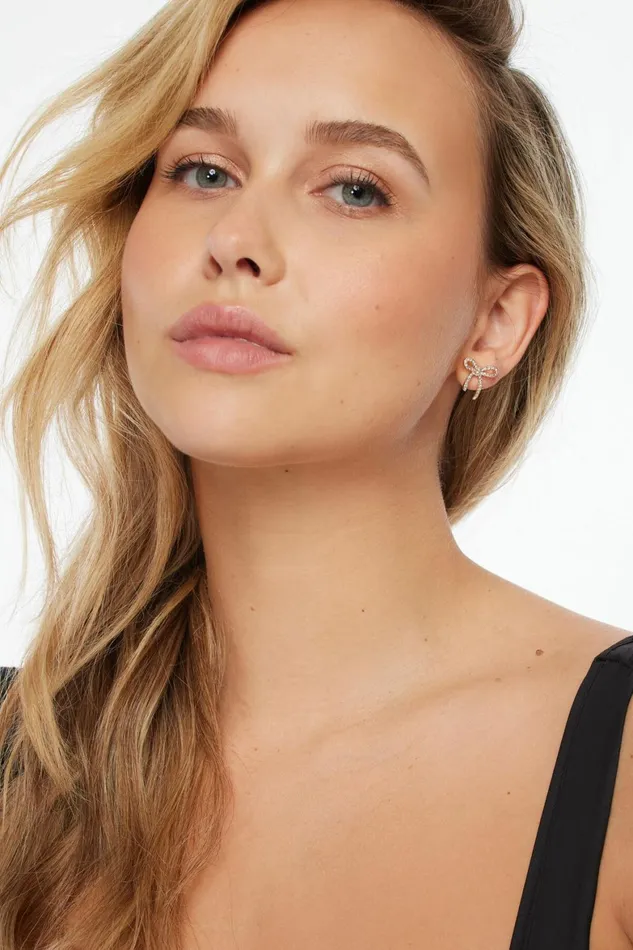Women Dynamite Earrings Mini Gem Bow Earrings White