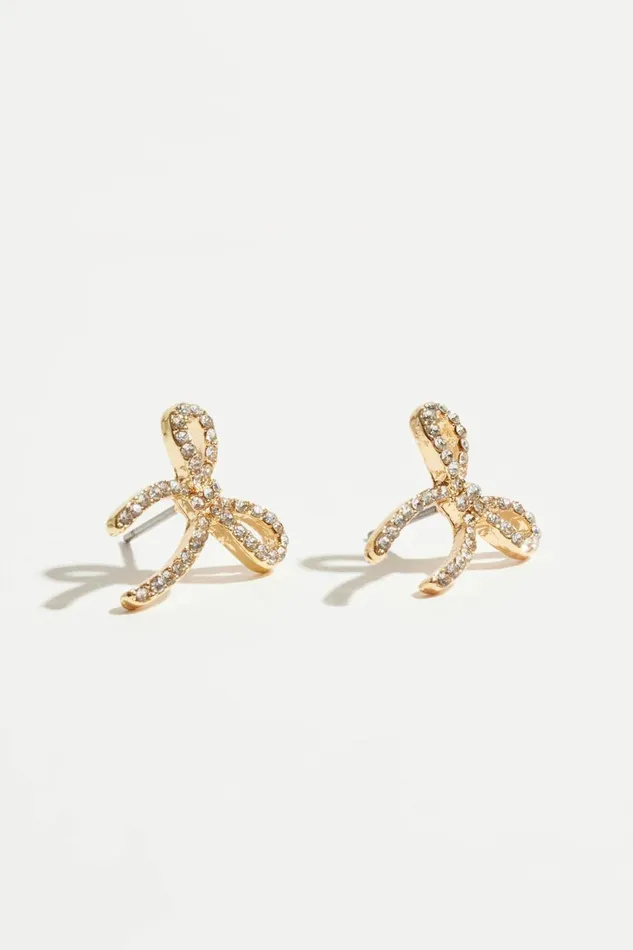 Women Dynamite Earrings Mini Gem Bow Earrings White