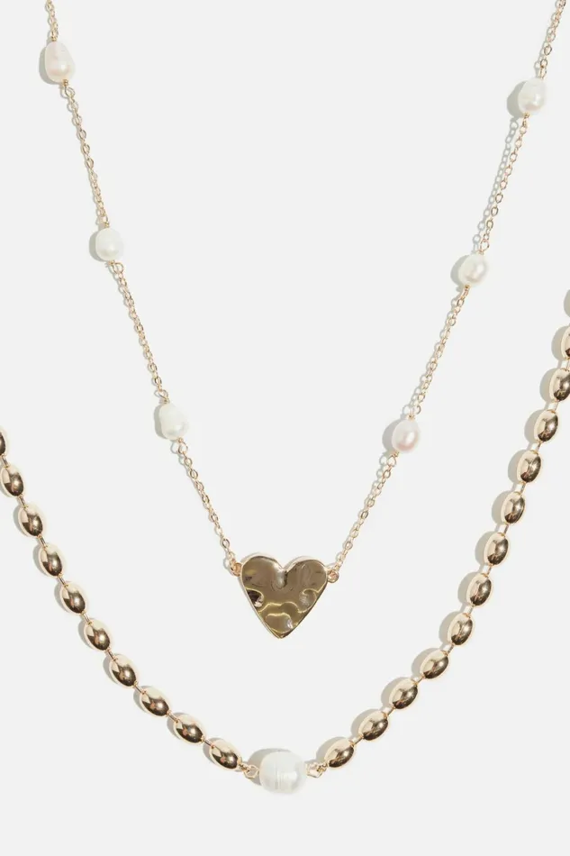 Women Dynamite Necklaces Heart Pearl Necklace Set WHITE