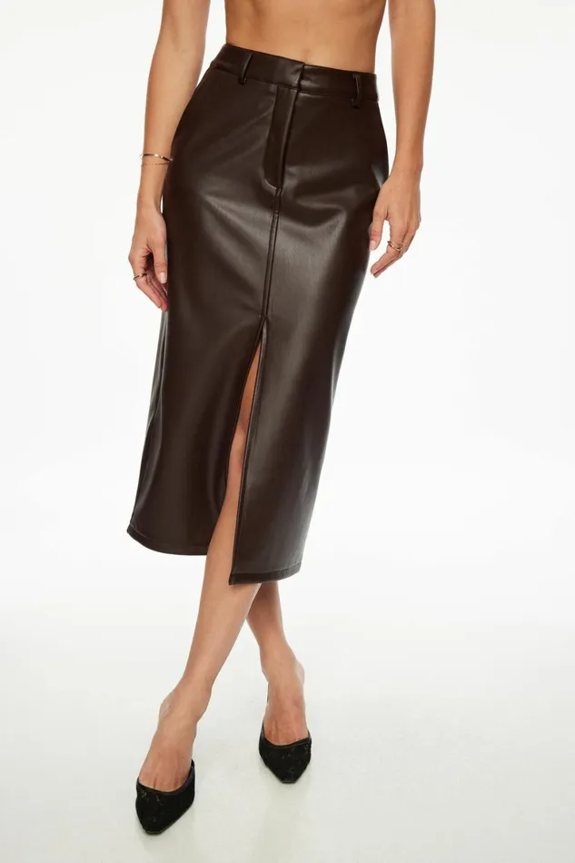 Women Dynamite Skirts and Skorts Danbi Faux Leather Midi Skirt Brown