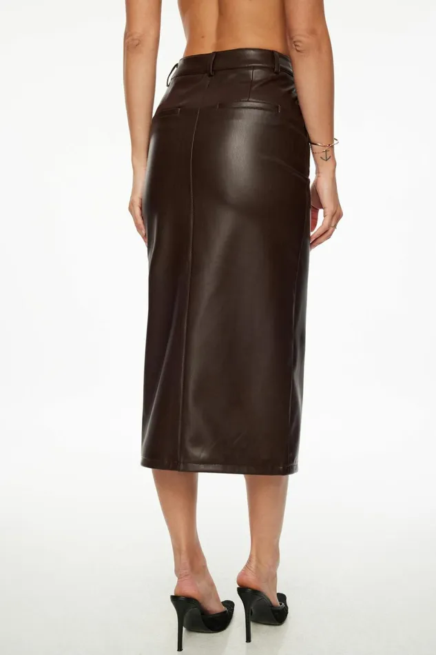 Women Dynamite Skirts and Skorts Danbi Faux Leather Midi Skirt Brown