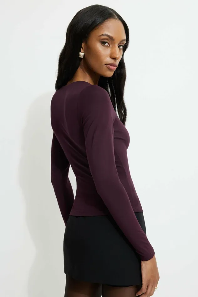 Women Dynamite Tops Kyla Jersey Long Sleeve TShirt Burgundy