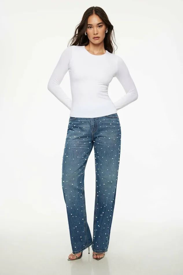 Women Dynamite Tops Kyla Jersey Long Sleeve T Shirt White