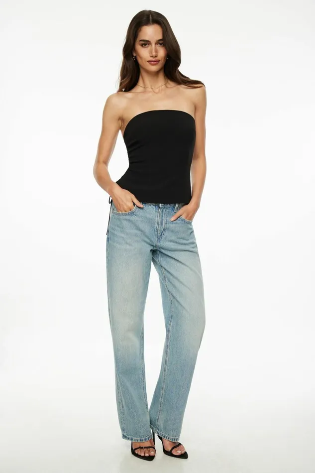 Women Dynamite Tops Lace Up Tube Top Black