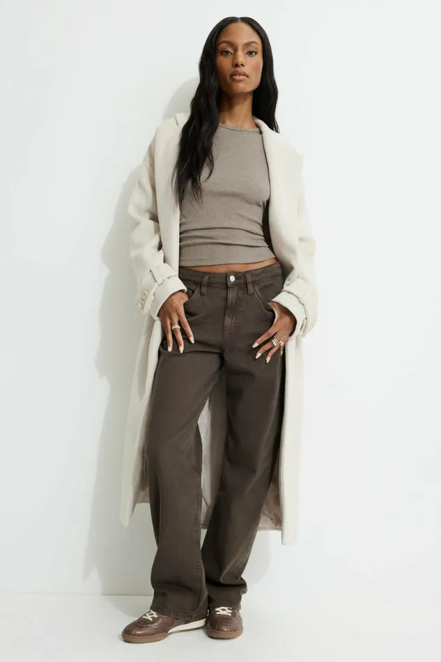 Women Dynamite Tops Olive Ribbed Hip T Shirt Brown