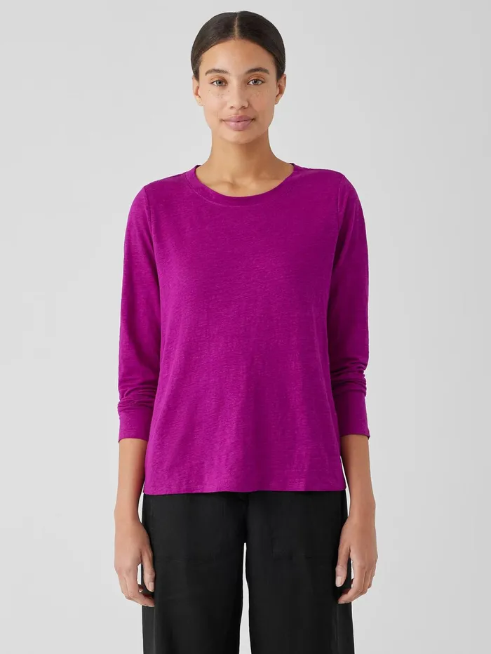Women Eileen Fisher Jackets Coats and Vests Organic Linen Jersey Crew Neck Top Black