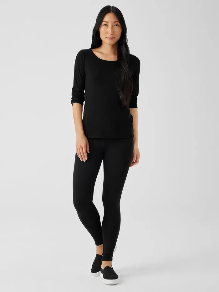 Women Eileen Fisher Pants Shorts and Jumpsuits Cozy Brushed Terry Hug Leggings Black