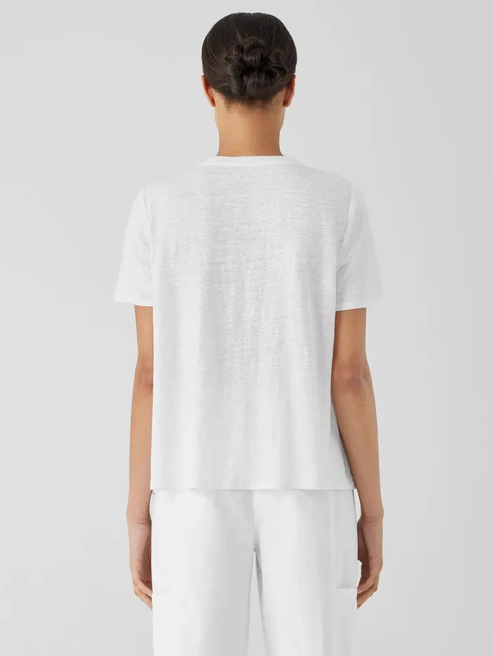 Women Eileen Fisher Petite Organic Linen Jersey Crew Neck Tee White