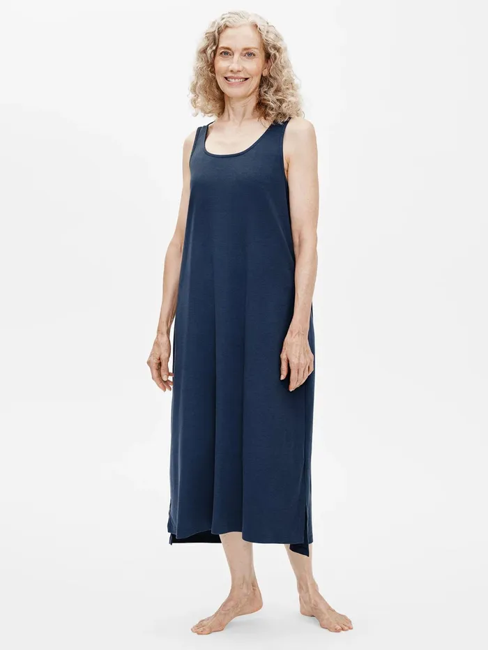 Women Eileen Fisher Sleepwear Organic Cotton Interlock Tank Sleep Dress Indigo