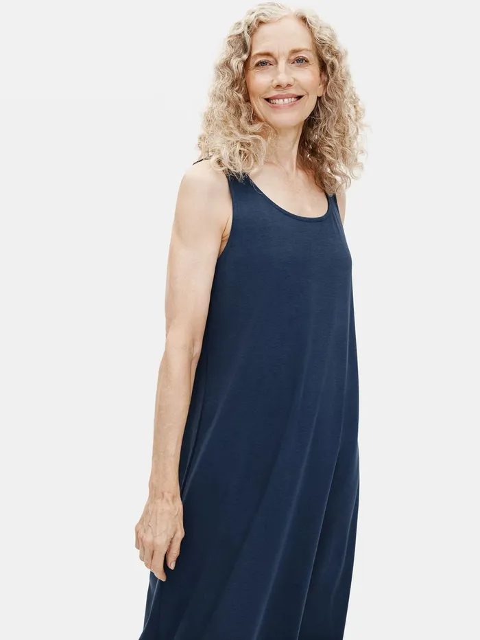 Women Eileen Fisher Sleepwear Organic Cotton Interlock Tank Sleep Dress Indigo