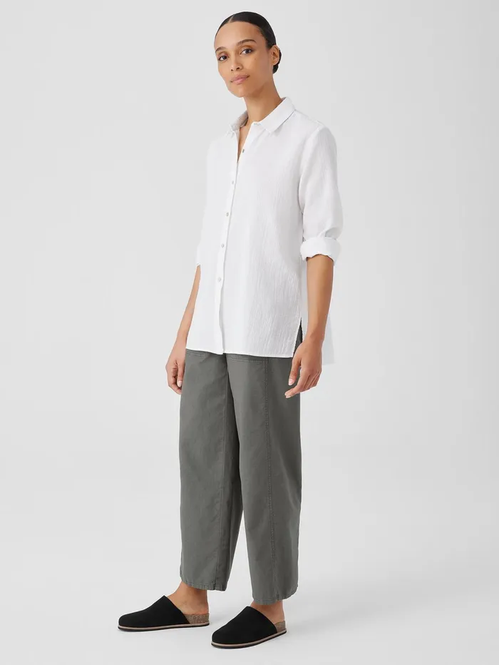Women Eileen Fisher Tops and Tees Organic Cotton Ripple Classic Collar Shirt White